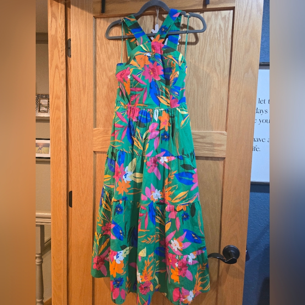 J.Crew Factory Printed tiered halter midi dress Bright Clover Multi Sold out 2 - Picture 6 of 9